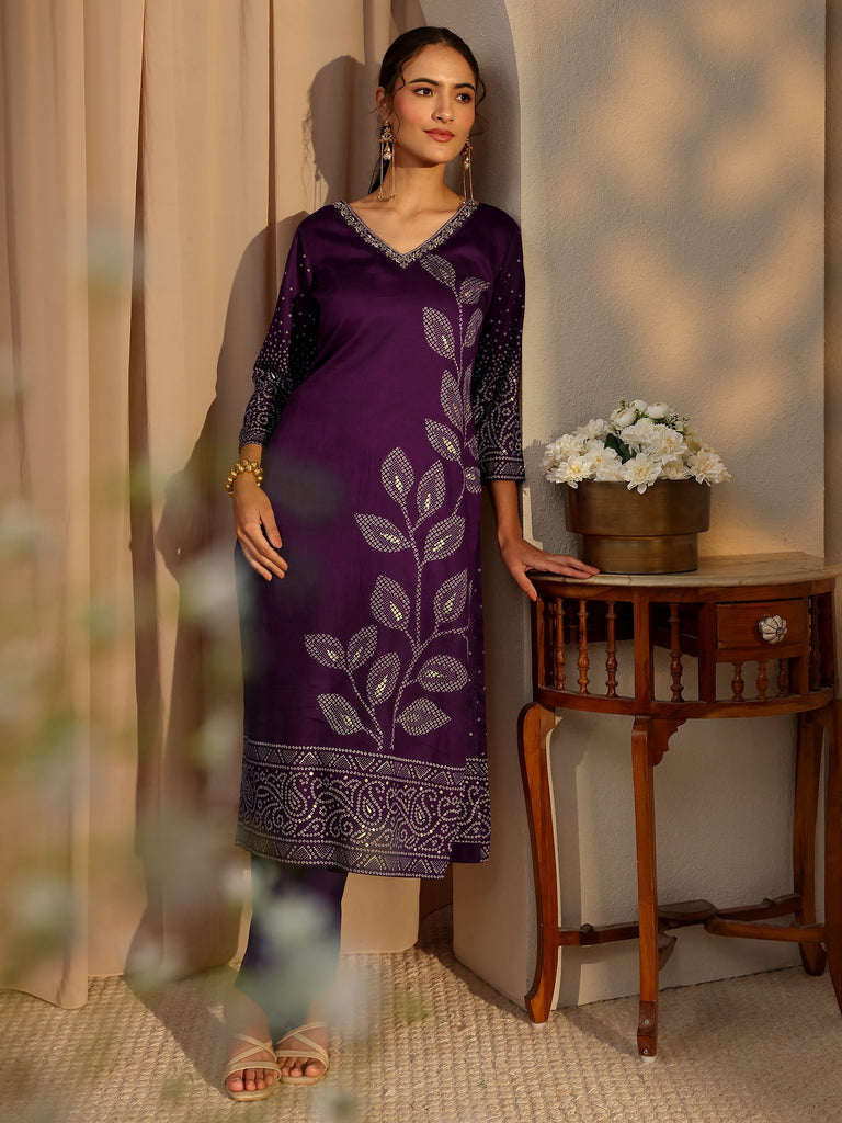 Libas Burgundy Bandhani Printed Cotton Straight Kurta