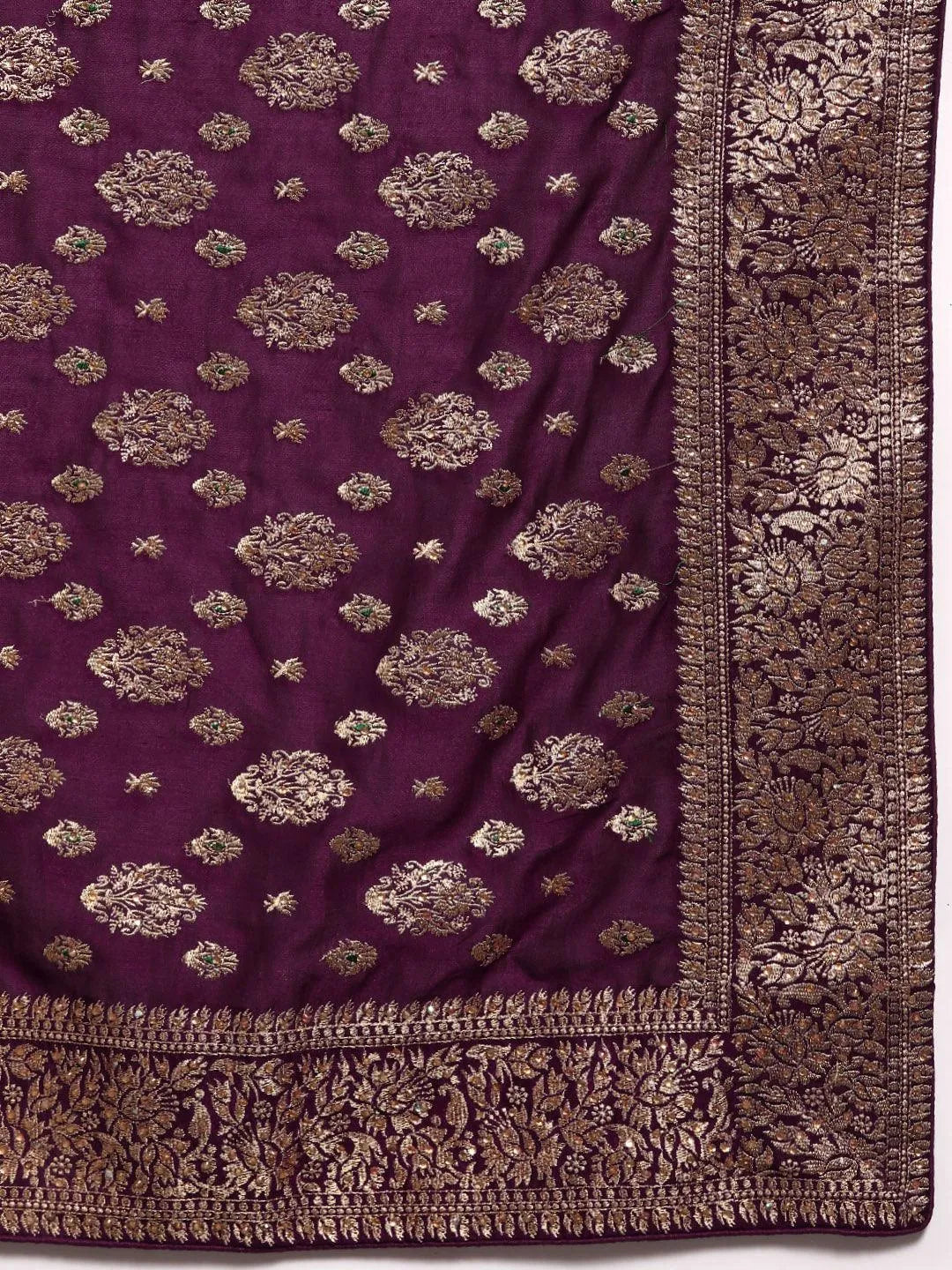 Burgundy Embroidered Silk Blend Saree - Libas