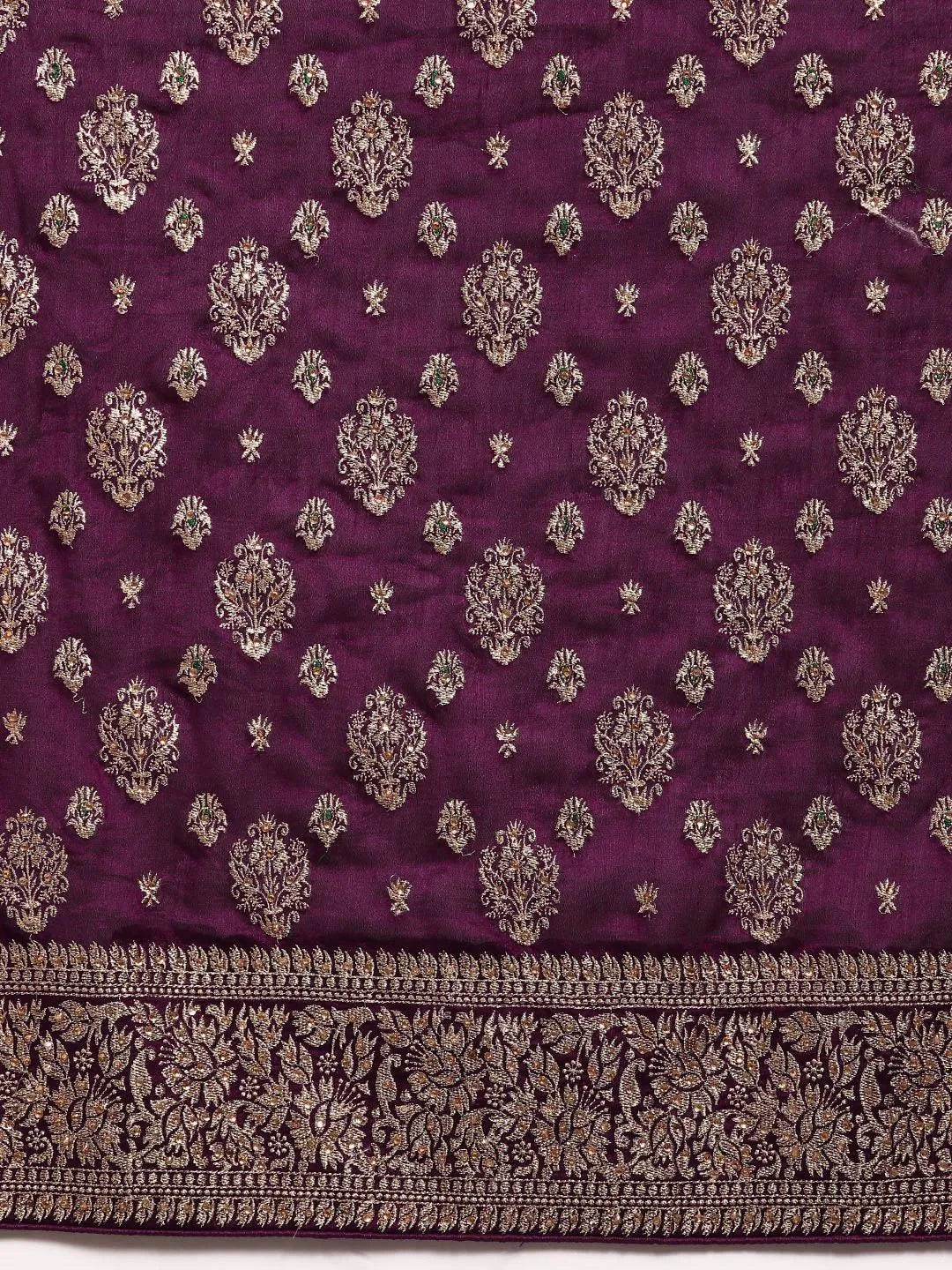 Burgundy Embroidered Silk Blend Saree - Libas 