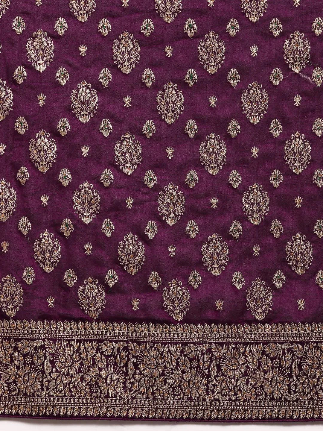 Burgundy Embroidered Silk Blend Saree - Libas