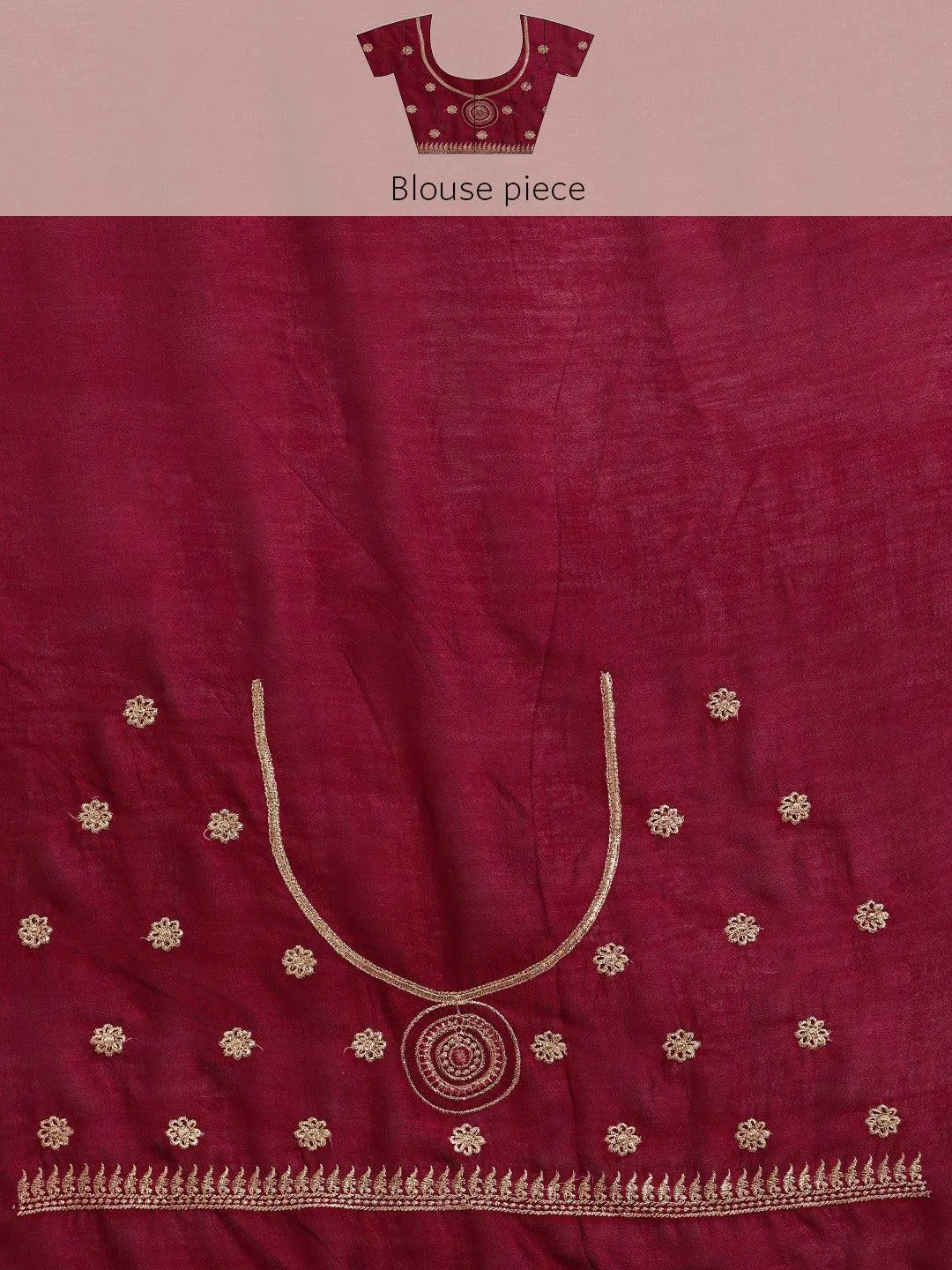 Burgundy Embroidered Silk Blend Saree - Libas 