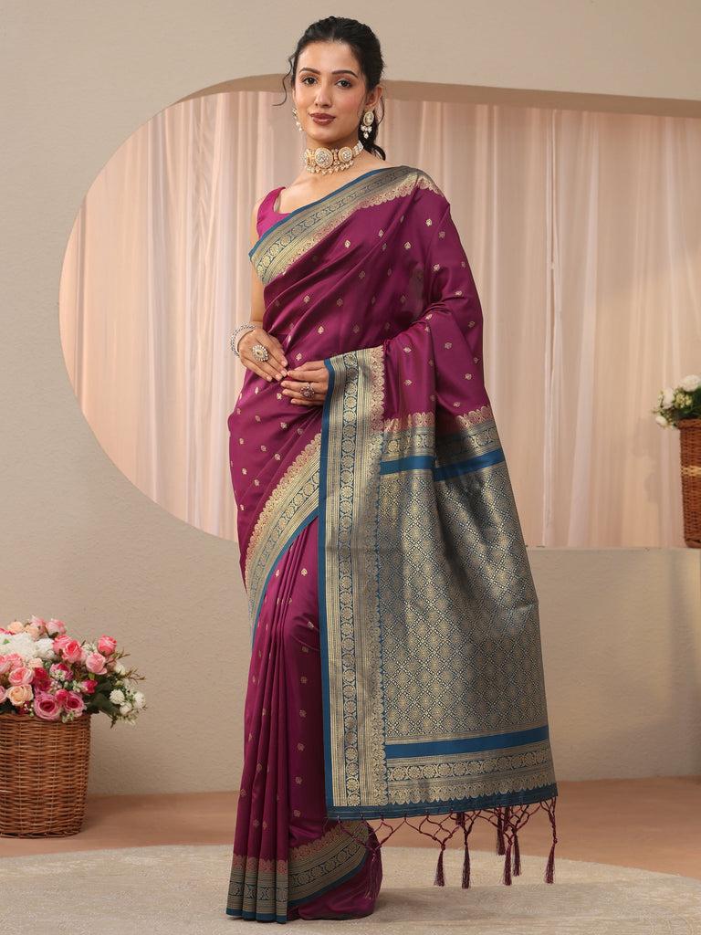 Libas Burgundy Kanjeevaram Silk Blend Saree