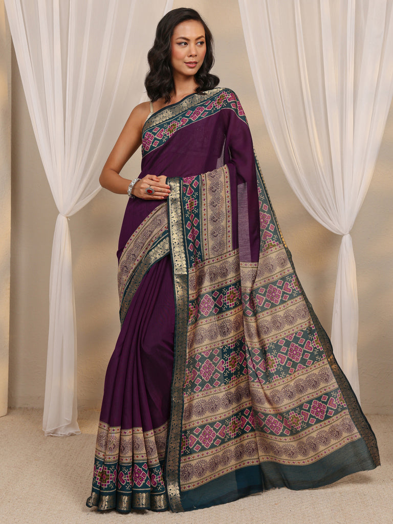 Libas Burgundy Ethnic Printed Silk Blend Saree With Unstitched Blouse Piece