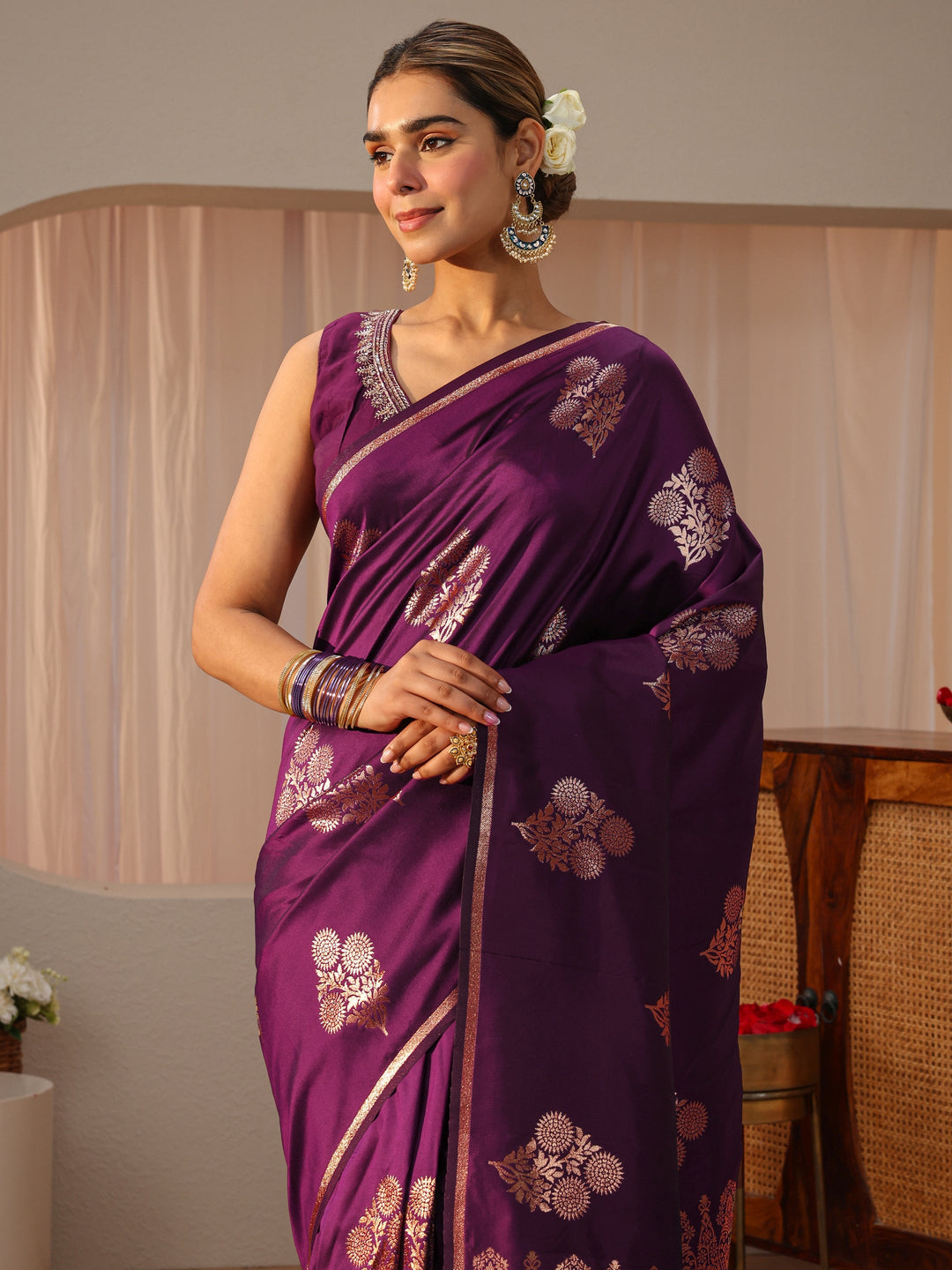  Burgundy Kanjeevaram Silk Blend Saree 