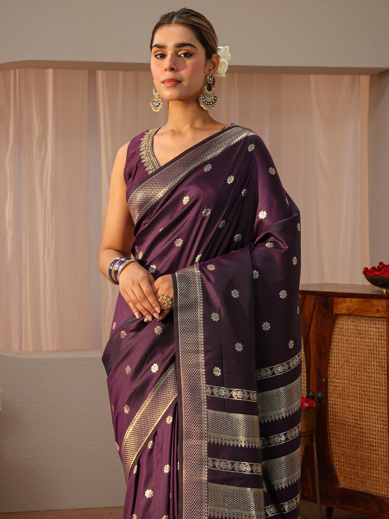 Libas Burgundy Kanjeevaram Silk Blend Saree