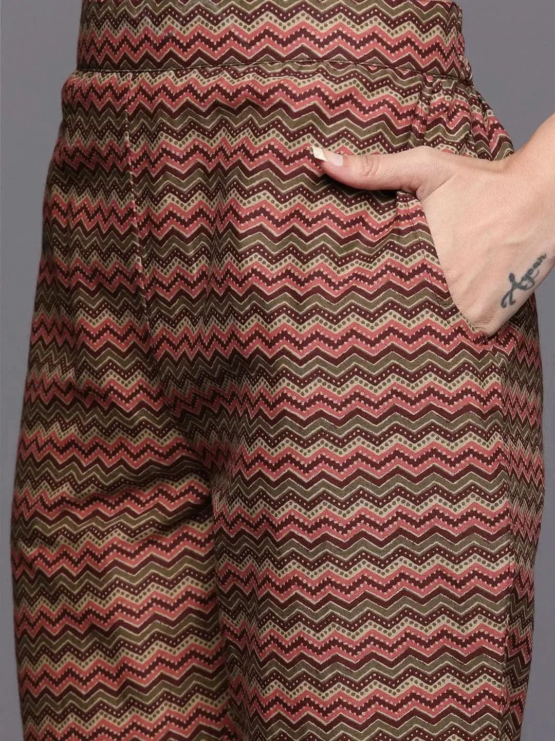 Burgundy Printed Cotton Straight Suit Set - Libas 