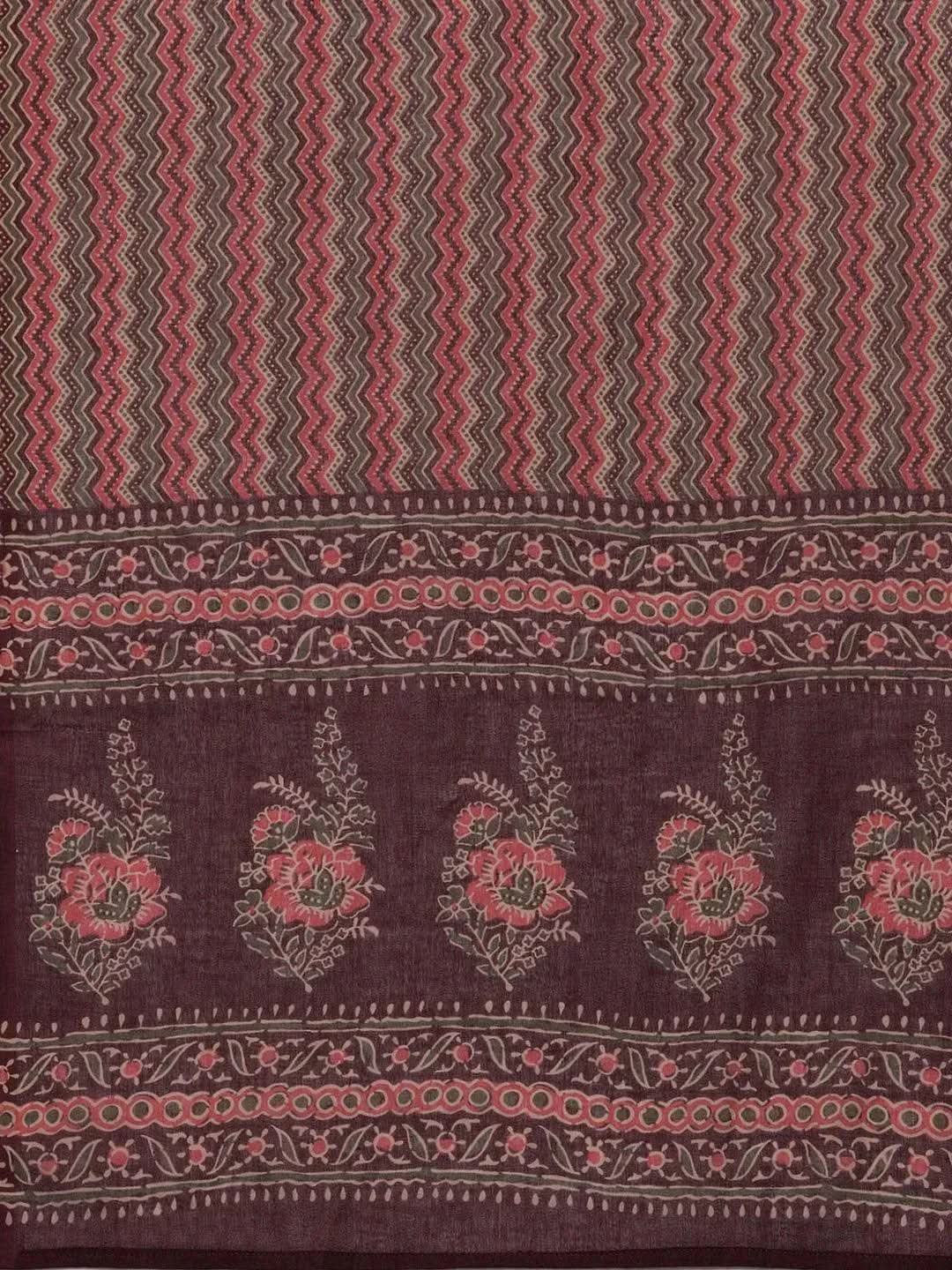 Burgundy Printed Cotton Straight Suit Set - Libas 