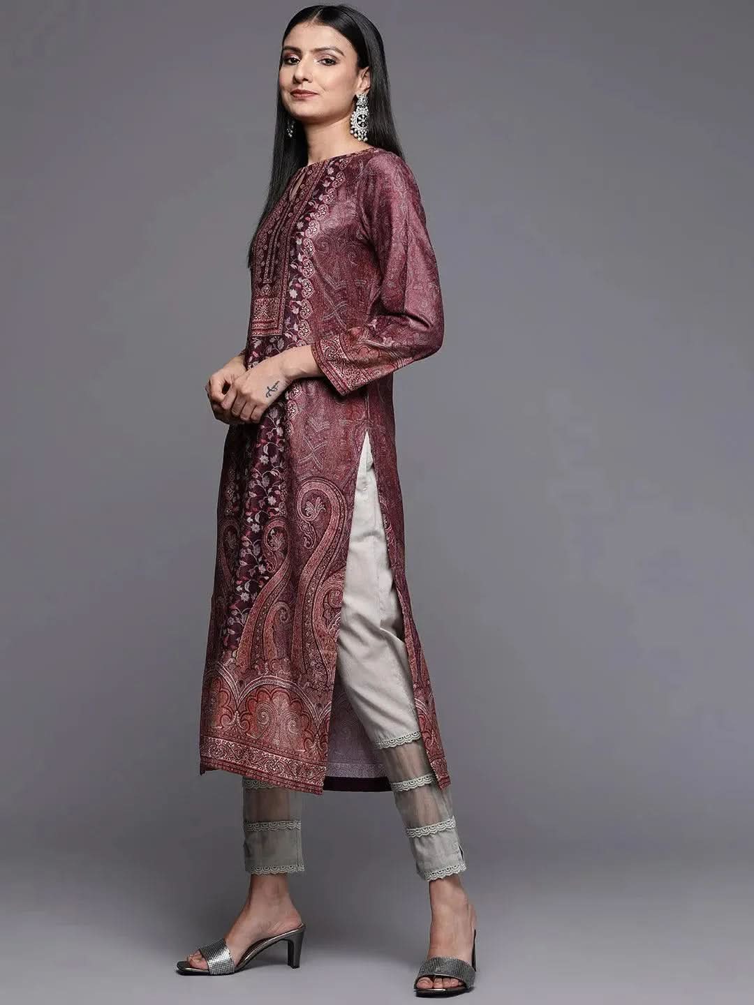 Women Burgundy Plain Kurta