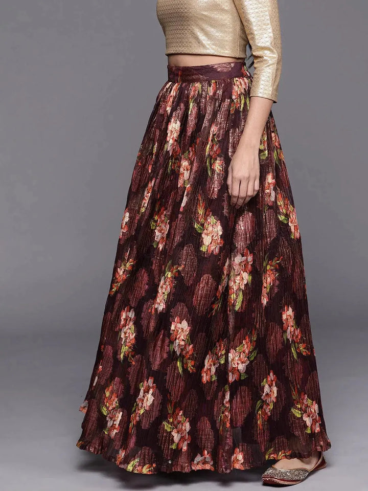 Burgundy Self Design Organza Skirt - Libas