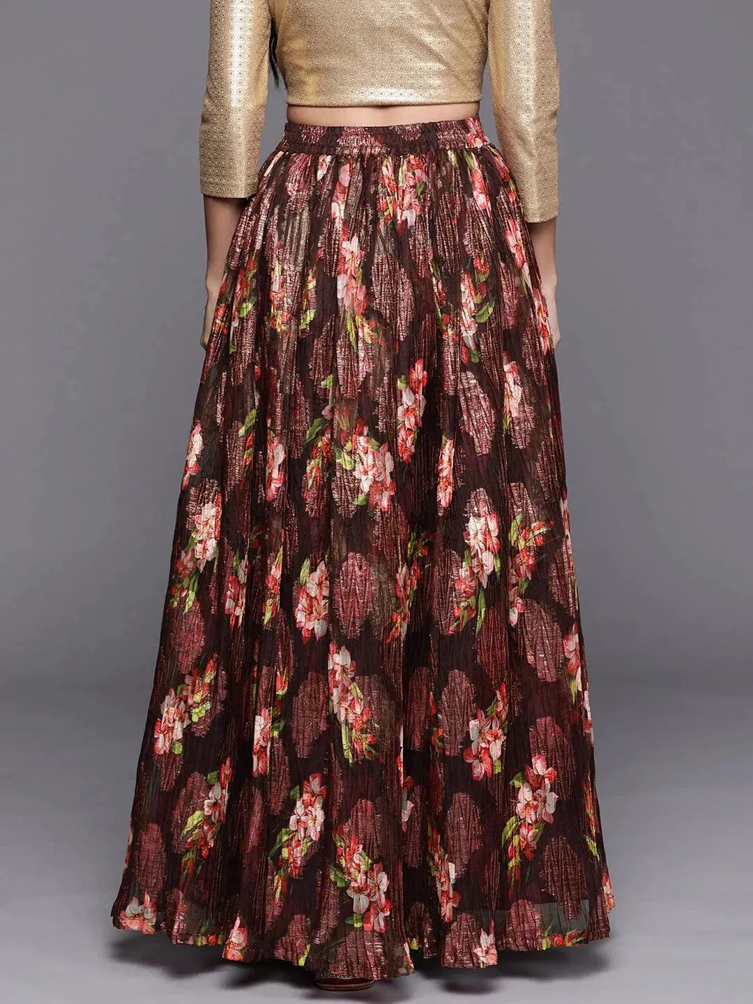 Burgundy Self Design Organza Skirt - Libas 