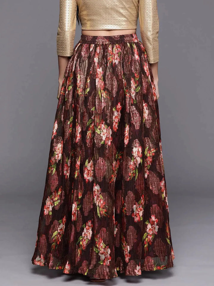 Burgundy Self Design Organza Skirt - Libas