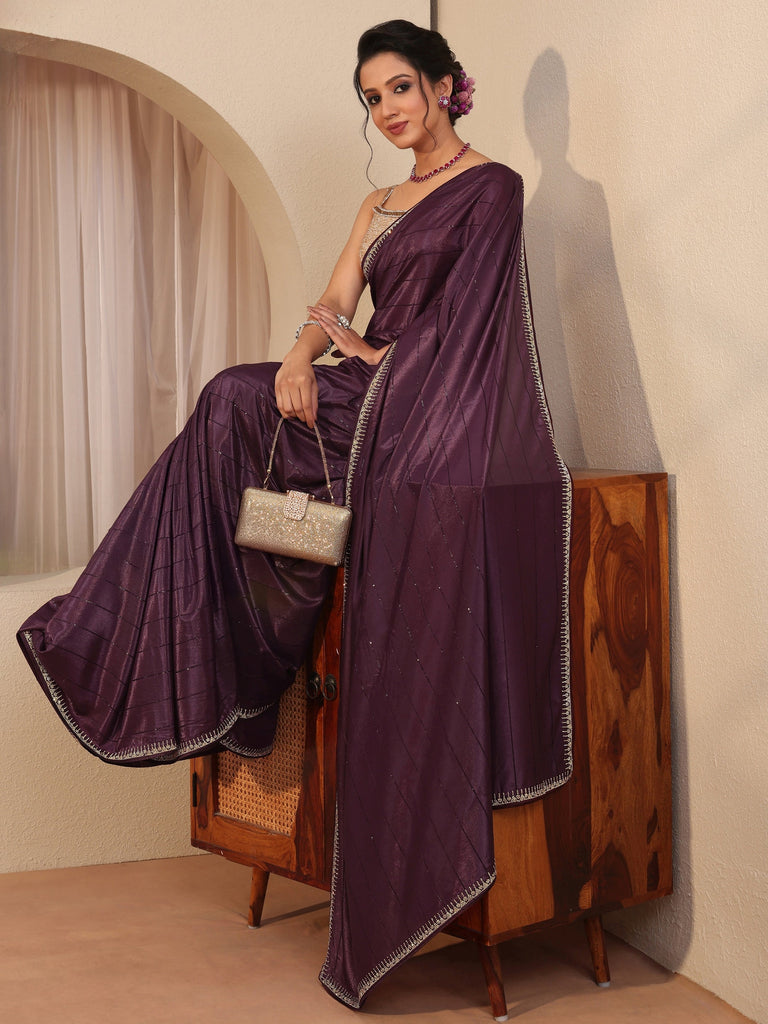 Libas Burgundy Silk Blend Saree