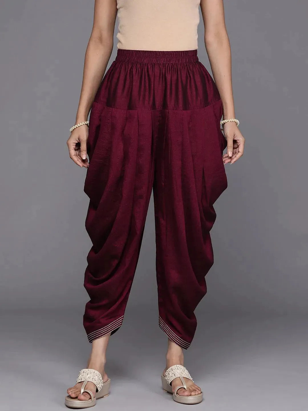 

Burgundy Solid Silk Salwar Pants