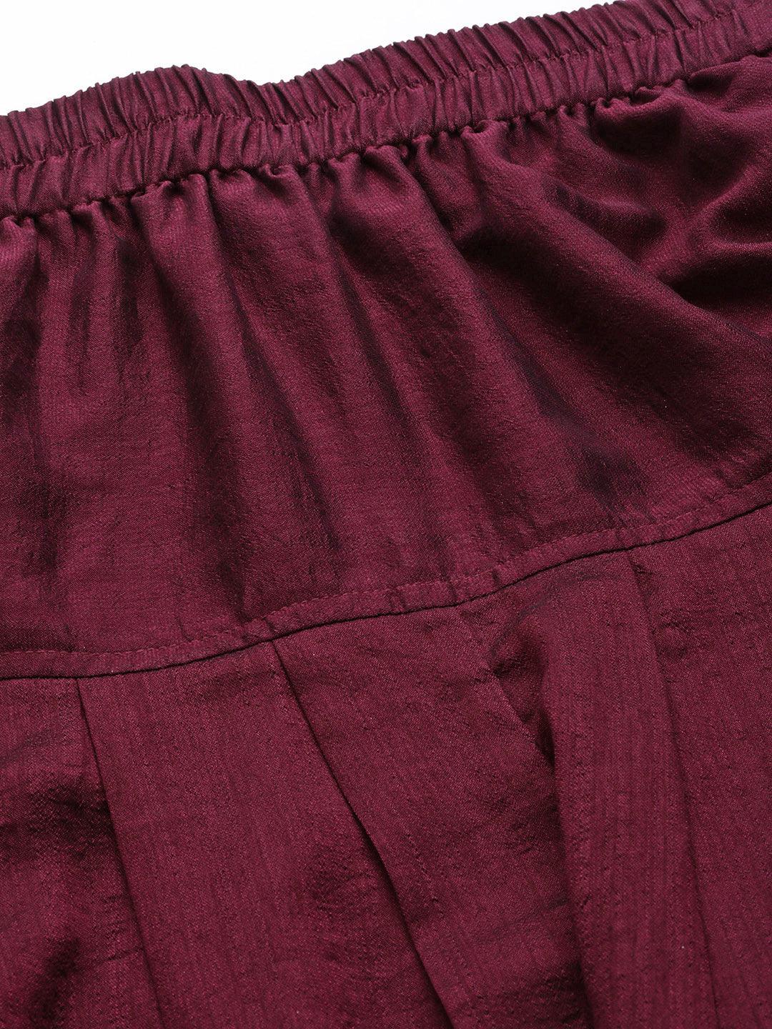 Burgundy Solid Silk Salwar Pants