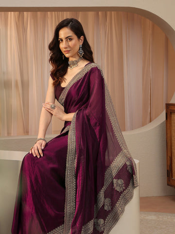 Burgundy Tissue Saree