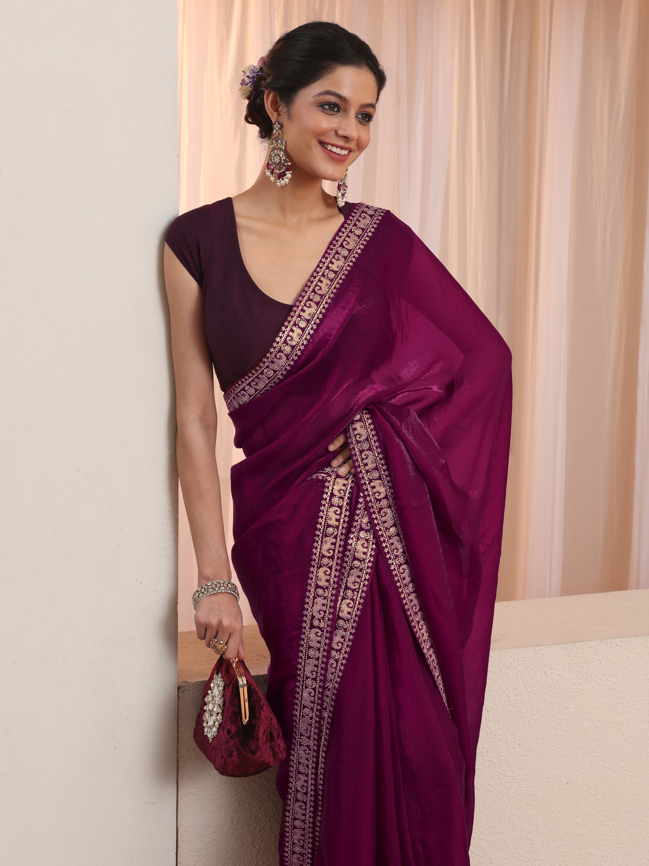 libas Burgundy Tissue Saree With Embellished Border-picture-54