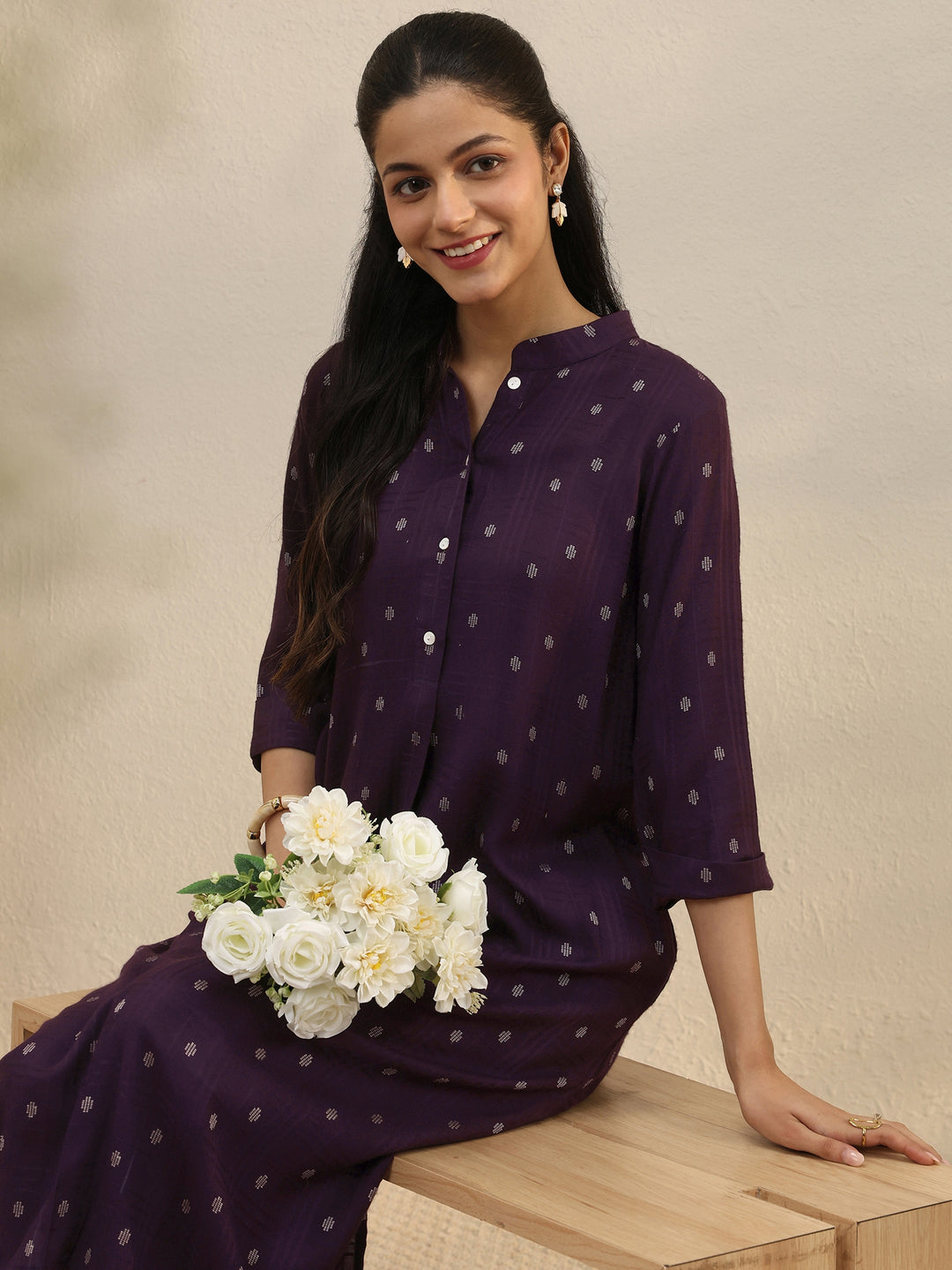 Burgundy Woven Design Rayon Straight Kurta 