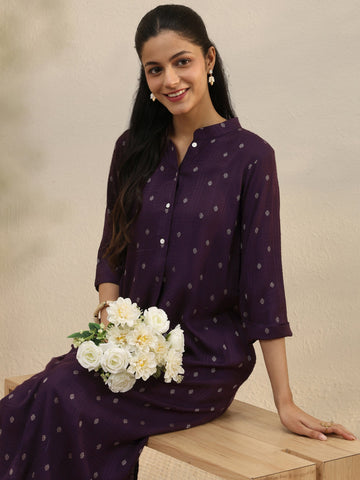 Libas Burgundy Woven Design Rayon Straight Kurta