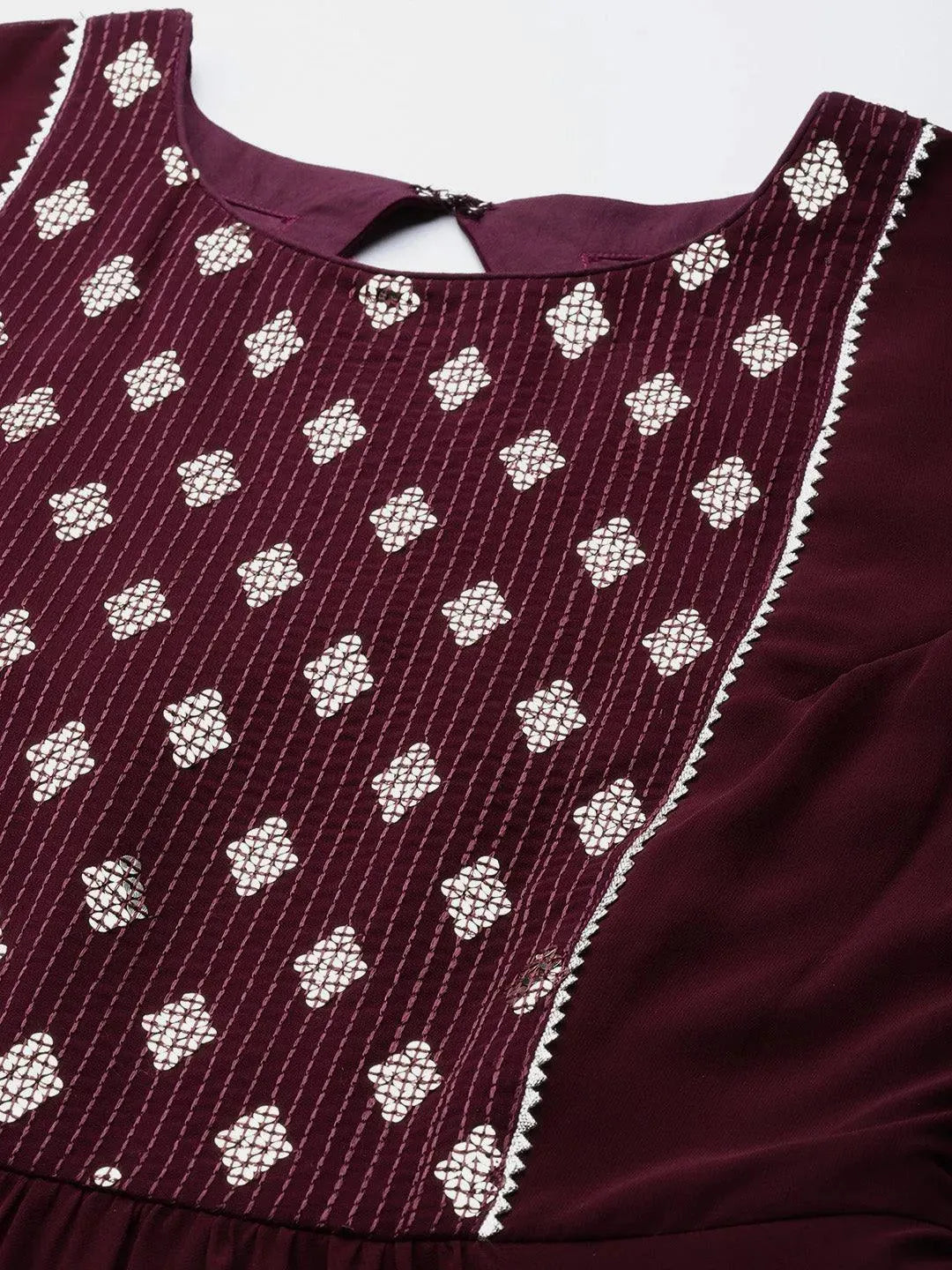 Burgundy Yoke Design Georgette Anarkali Suit Set With Churidar - Libas 