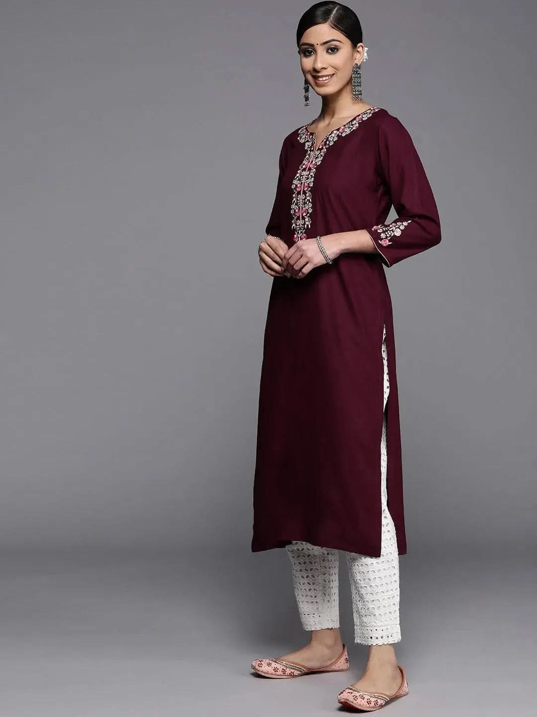 

Burgundy Yoke Design Rayon Kurta