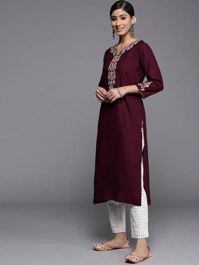 Burgundy Yoke Design Rayon Kurta - Libas