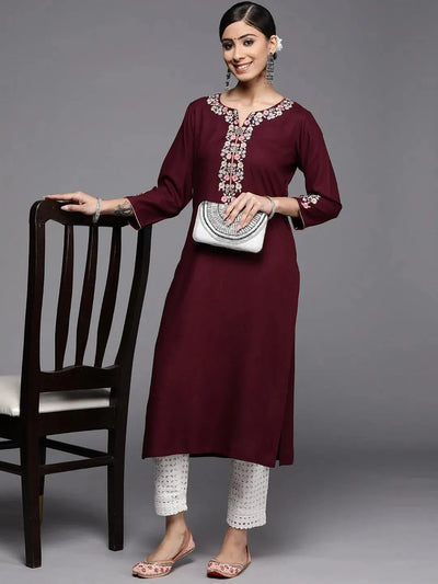 Burgundy Yoke Design Rayon Kurta - Libas