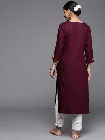 Burgundy Yoke Design Rayon Kurta - Libas