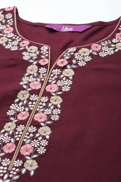Burgundy Yoke Design Rayon Kurta - Libas
