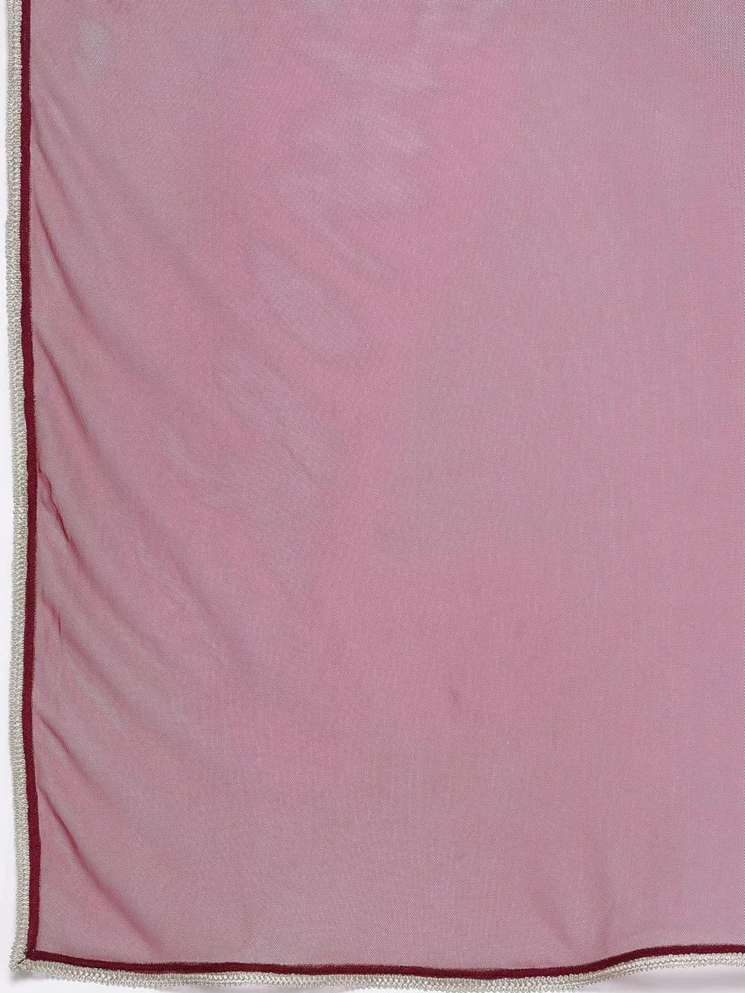 Burgundy Yoke Design Silk Blend Straight Suit Set With Trousers - Libas 