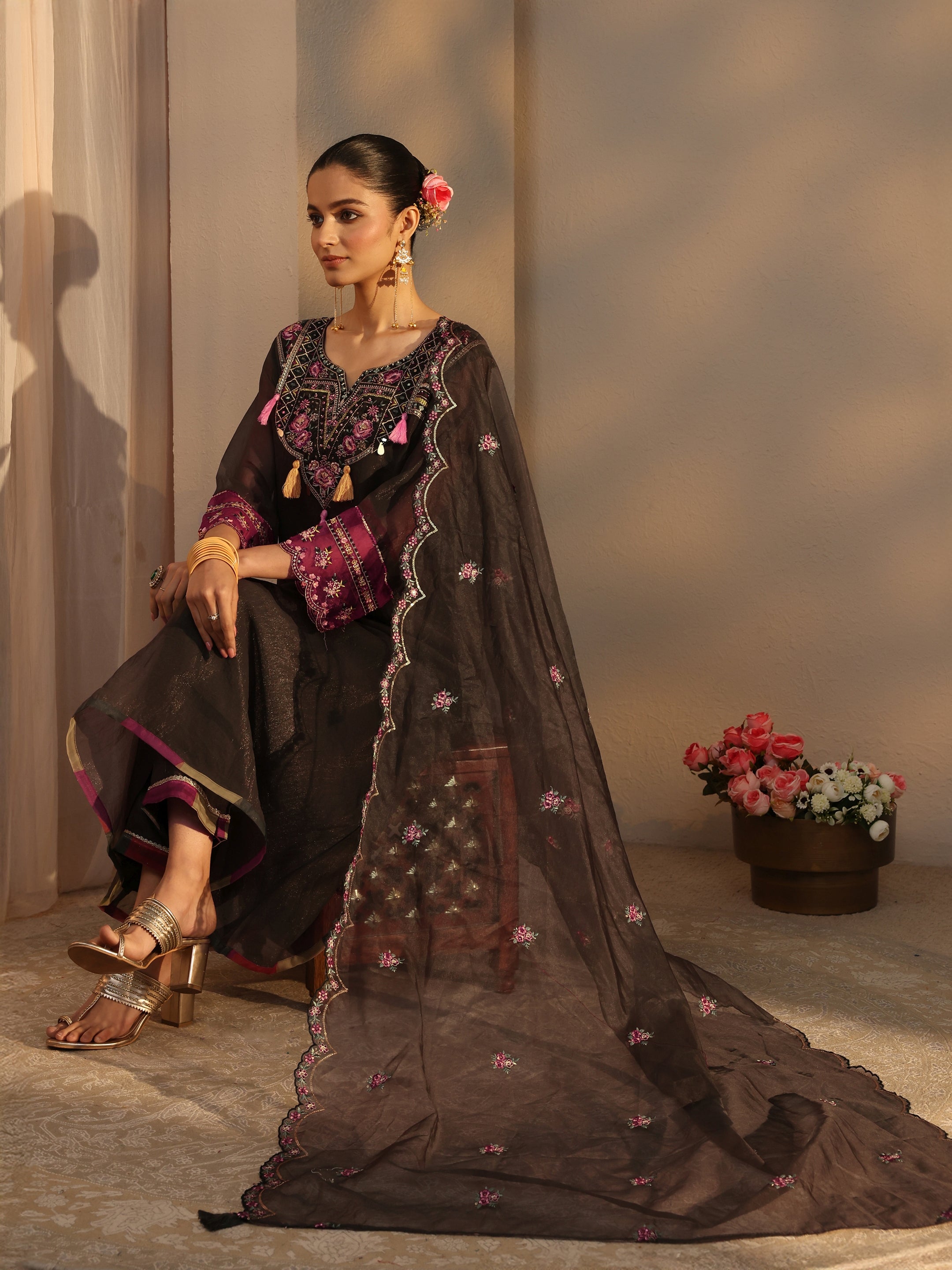 libas Charcoal Ethnic Embroidered Organza A-Line Suits Set With Dupatta-picture-49