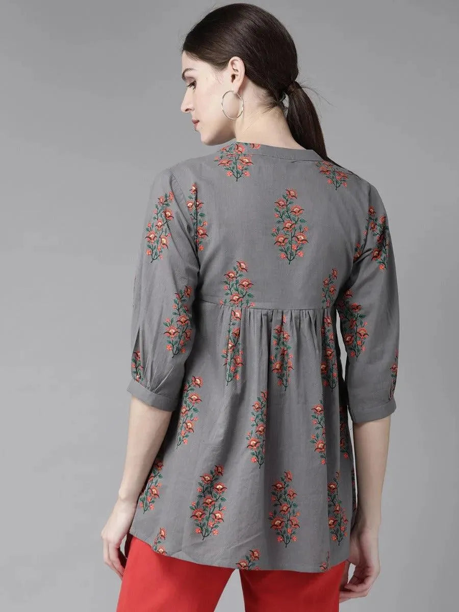 Charcoal Printed Cotton Kurti - Libas