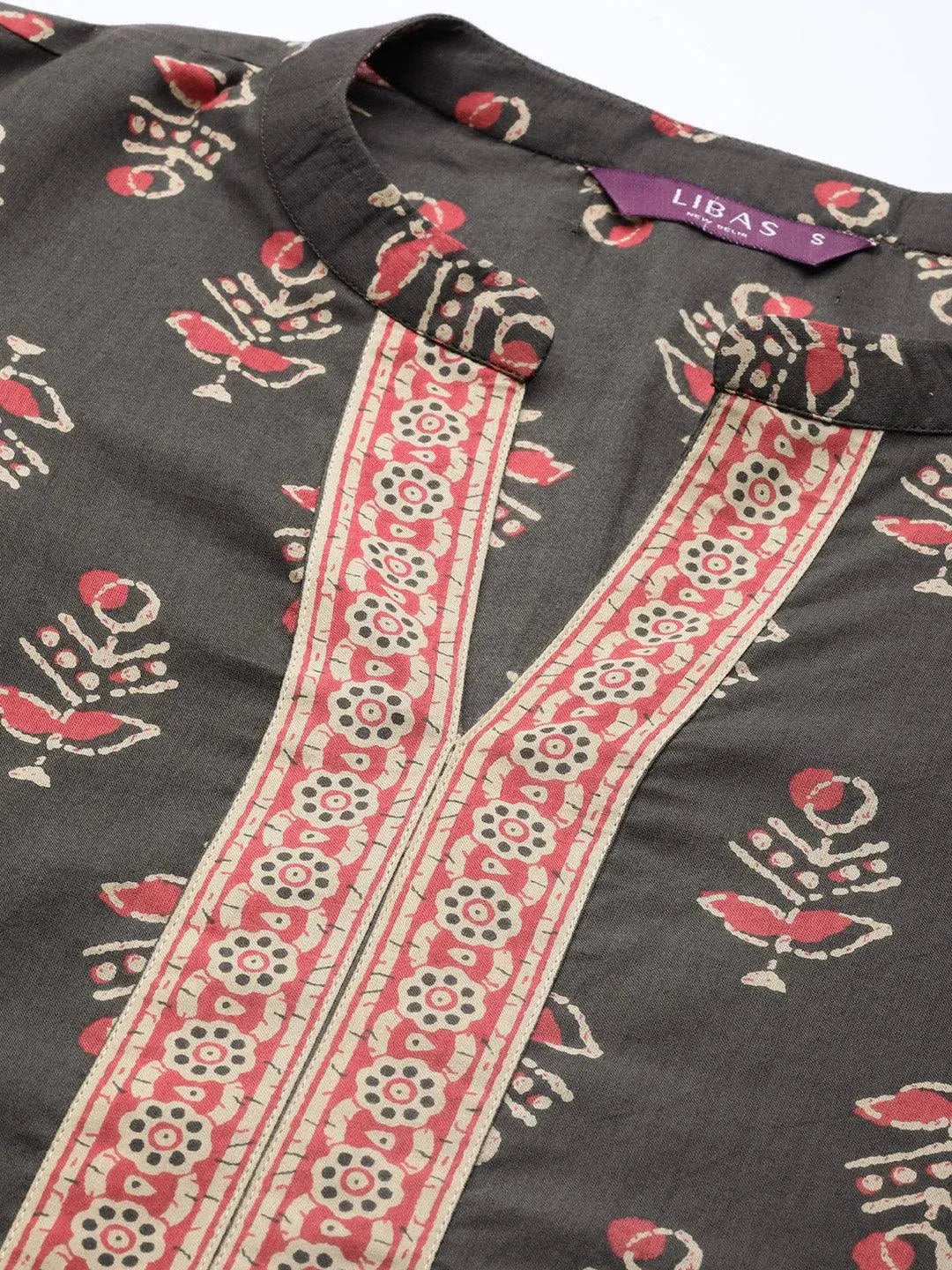 Charcoal Printed Cotton Suit Set - Libas 