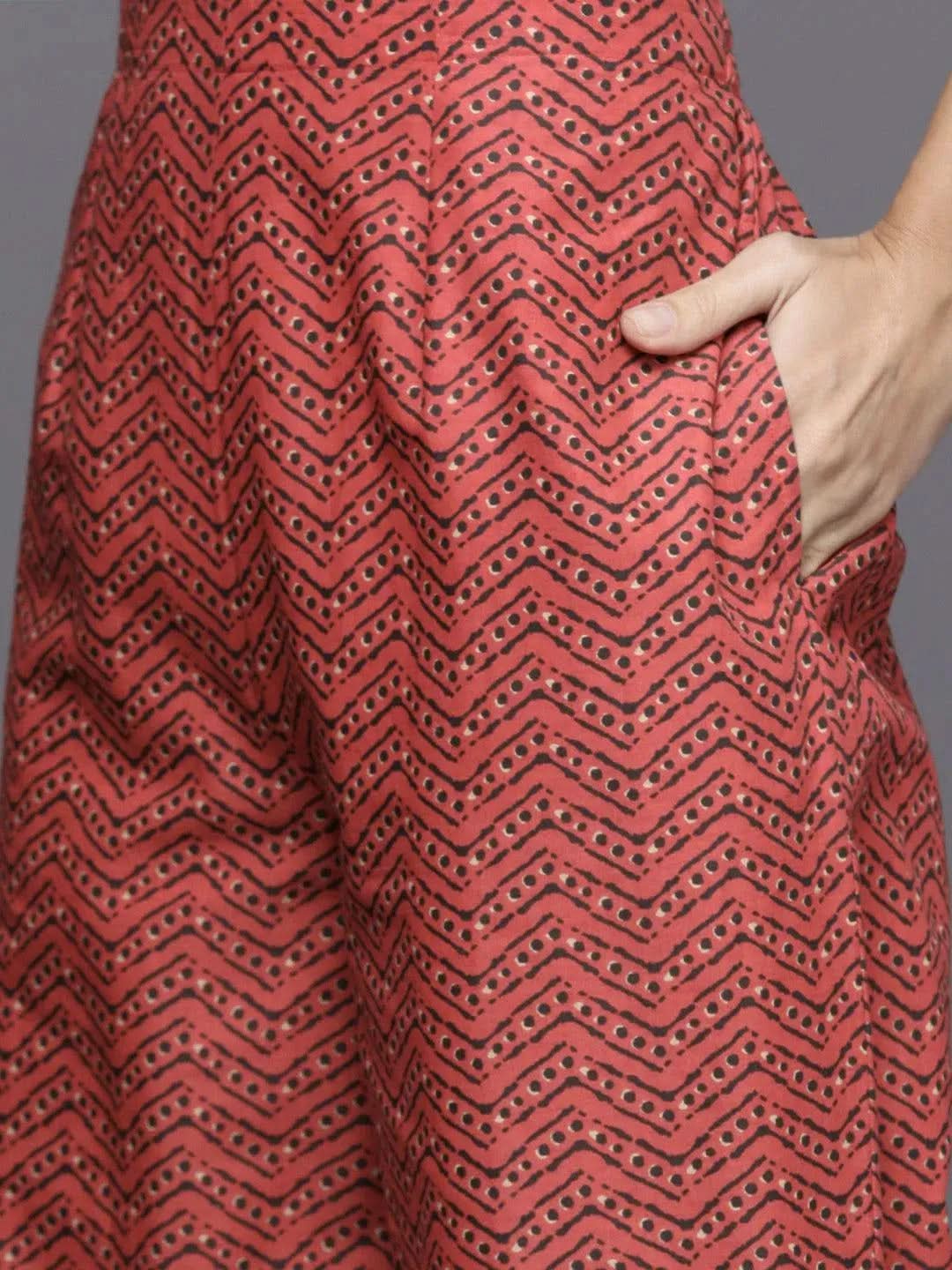 

Charcoal Printed Cotton Straight Kurta With Palazzos & Dupatta