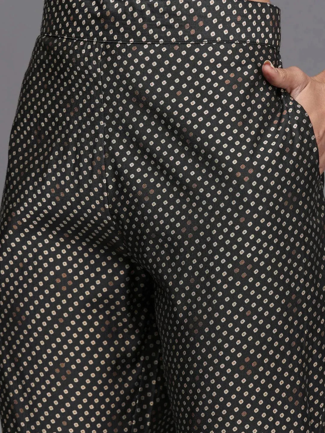 

Charcoal Printed Silk Blend Straight Kurta With Dupatta