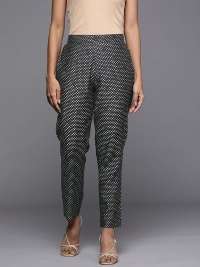Charcoal Self Design Silk Trousers - Libas