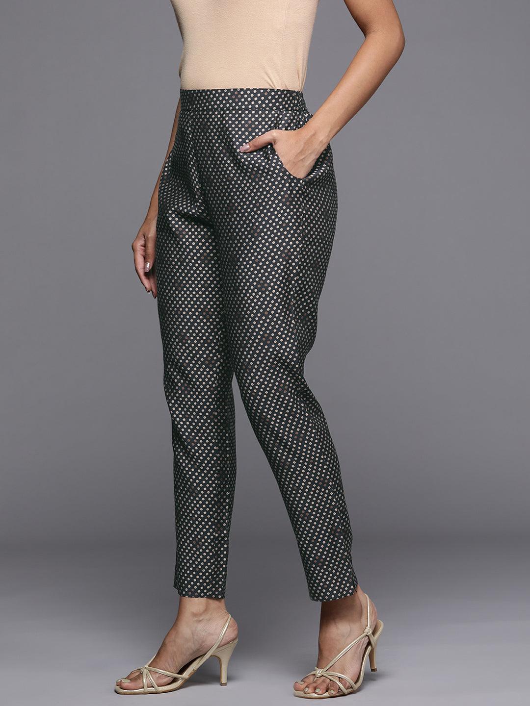 Charcoal Self Design Silk Trousers - Libas