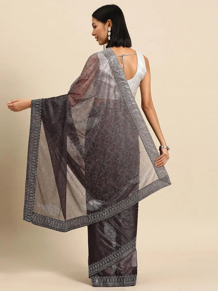 Charcoal Solid Lycra Saree - Libas