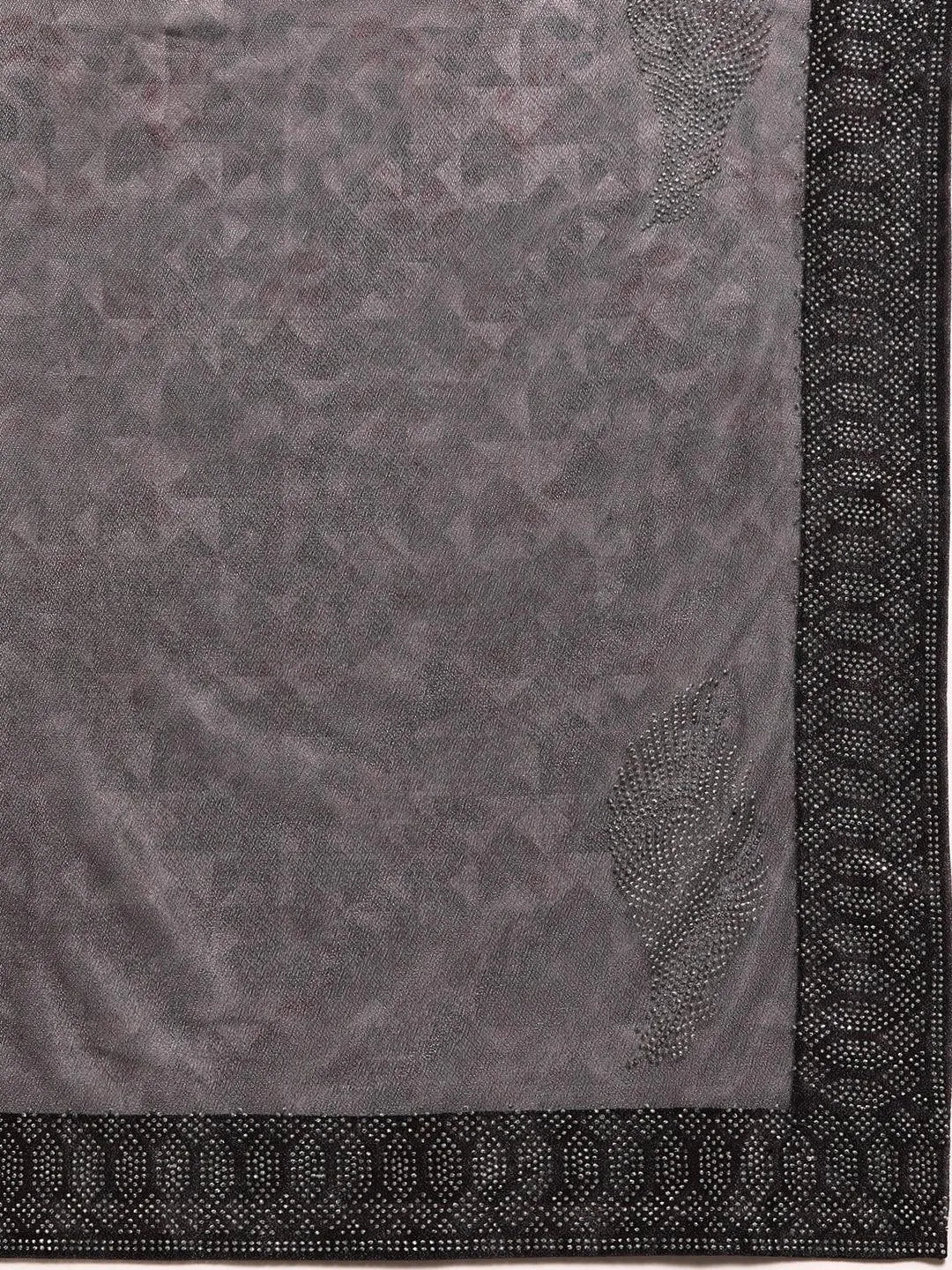 Charcoal Solid Lycra Saree - Libas 