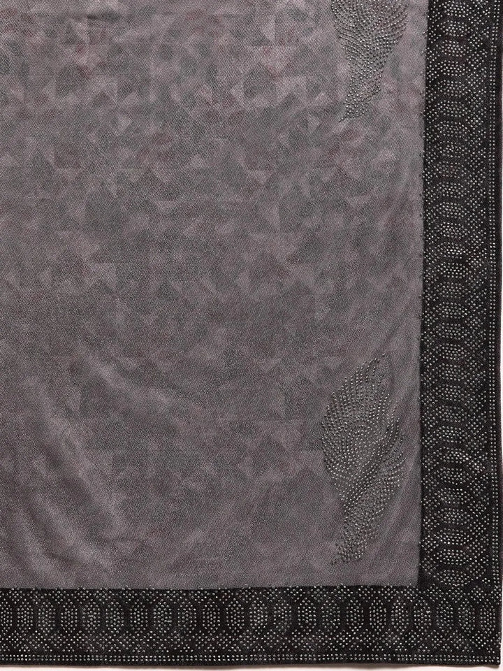 Charcoal Solid Lycra Saree - Libas