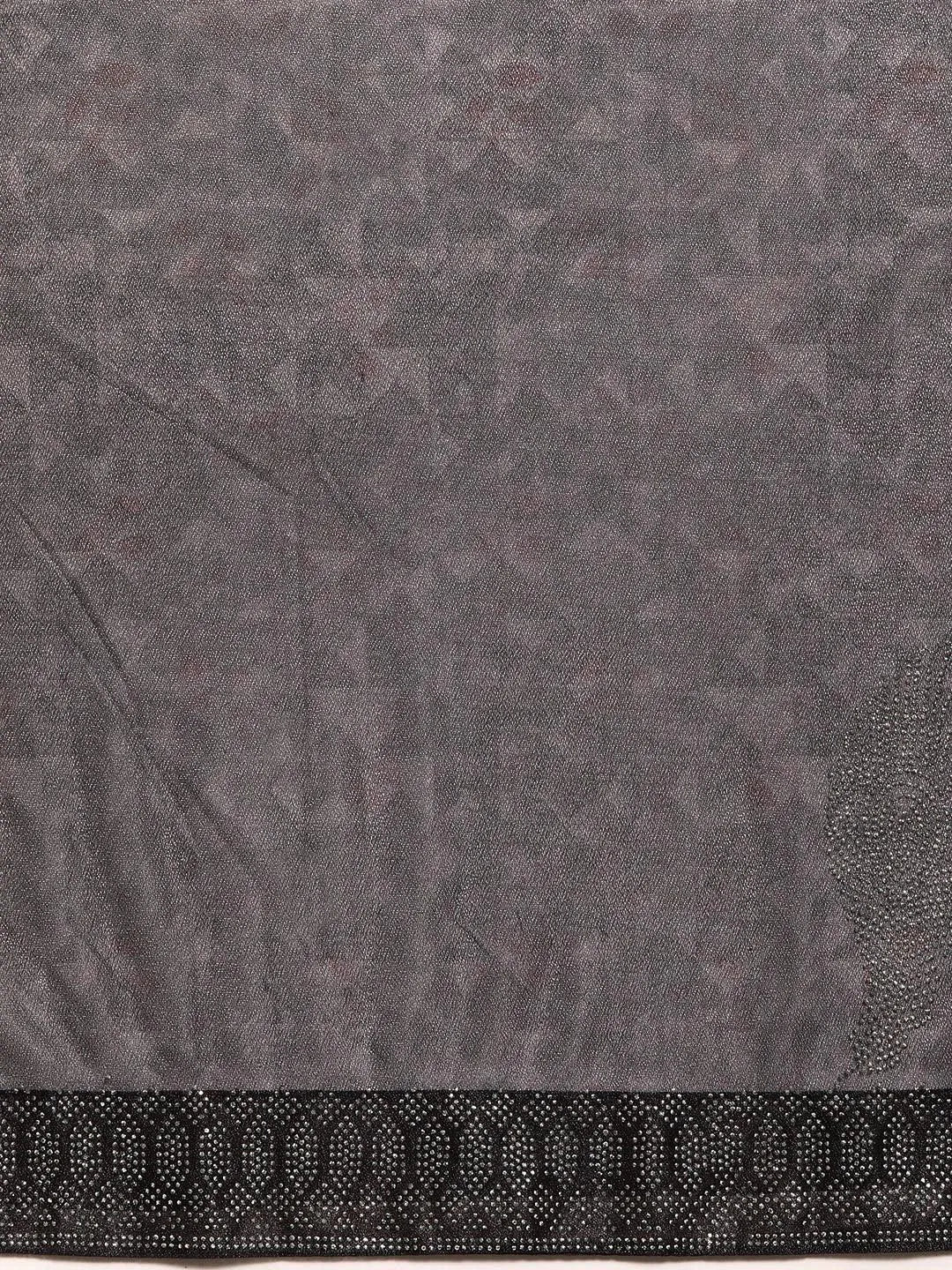 Charcoal Solid Lycra Saree - Libas 