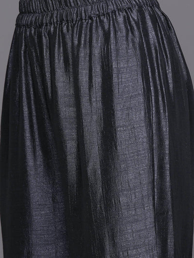 Charcoal Yoke Design Silk Blend Straight Suit Set - Libas