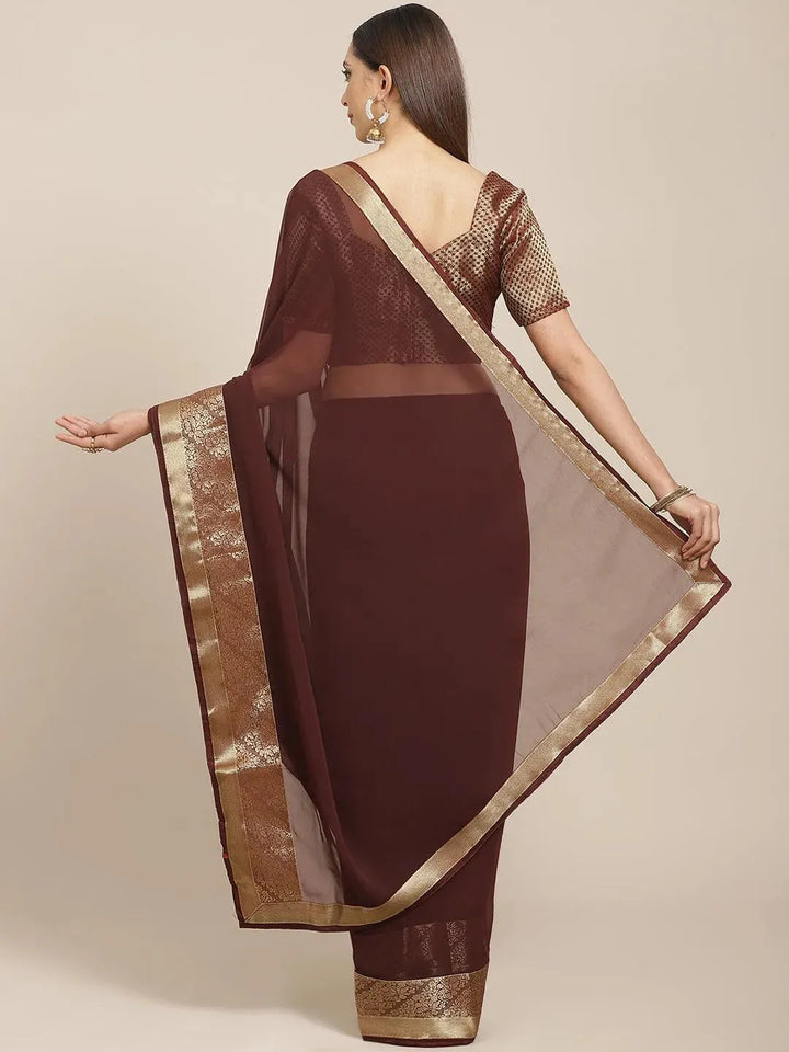 Coffee Brown Solid Georgette Saree - Libas
