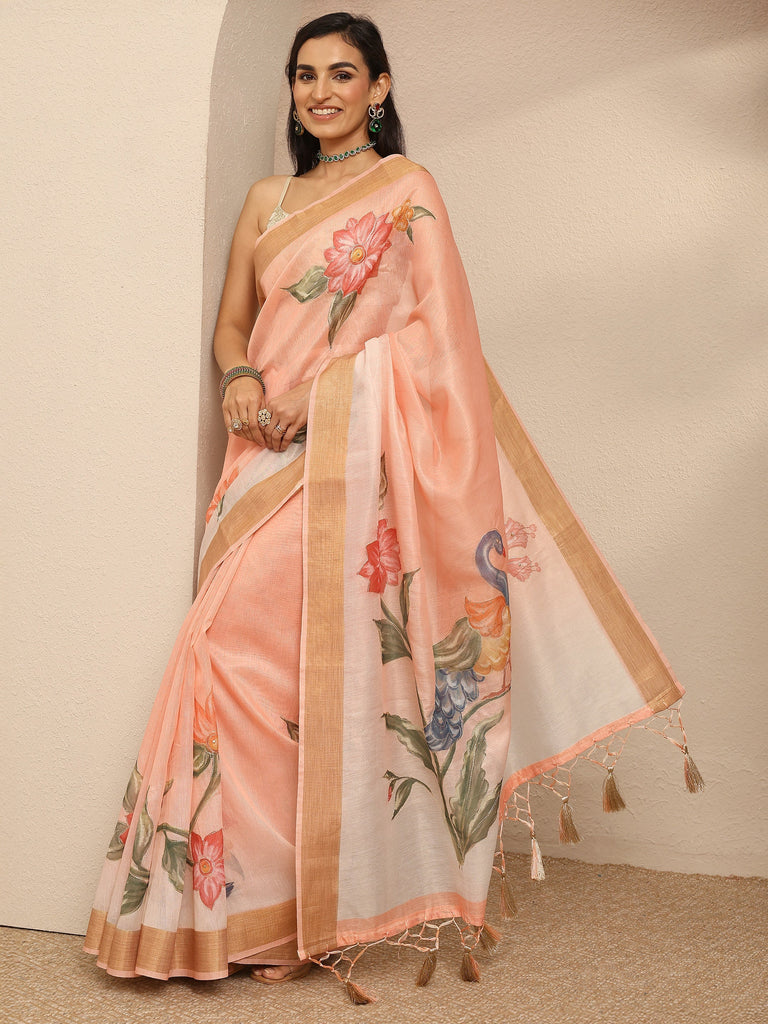 Libas Coral Embellished Silk Blend Saree With Unstitched Blouse Piece