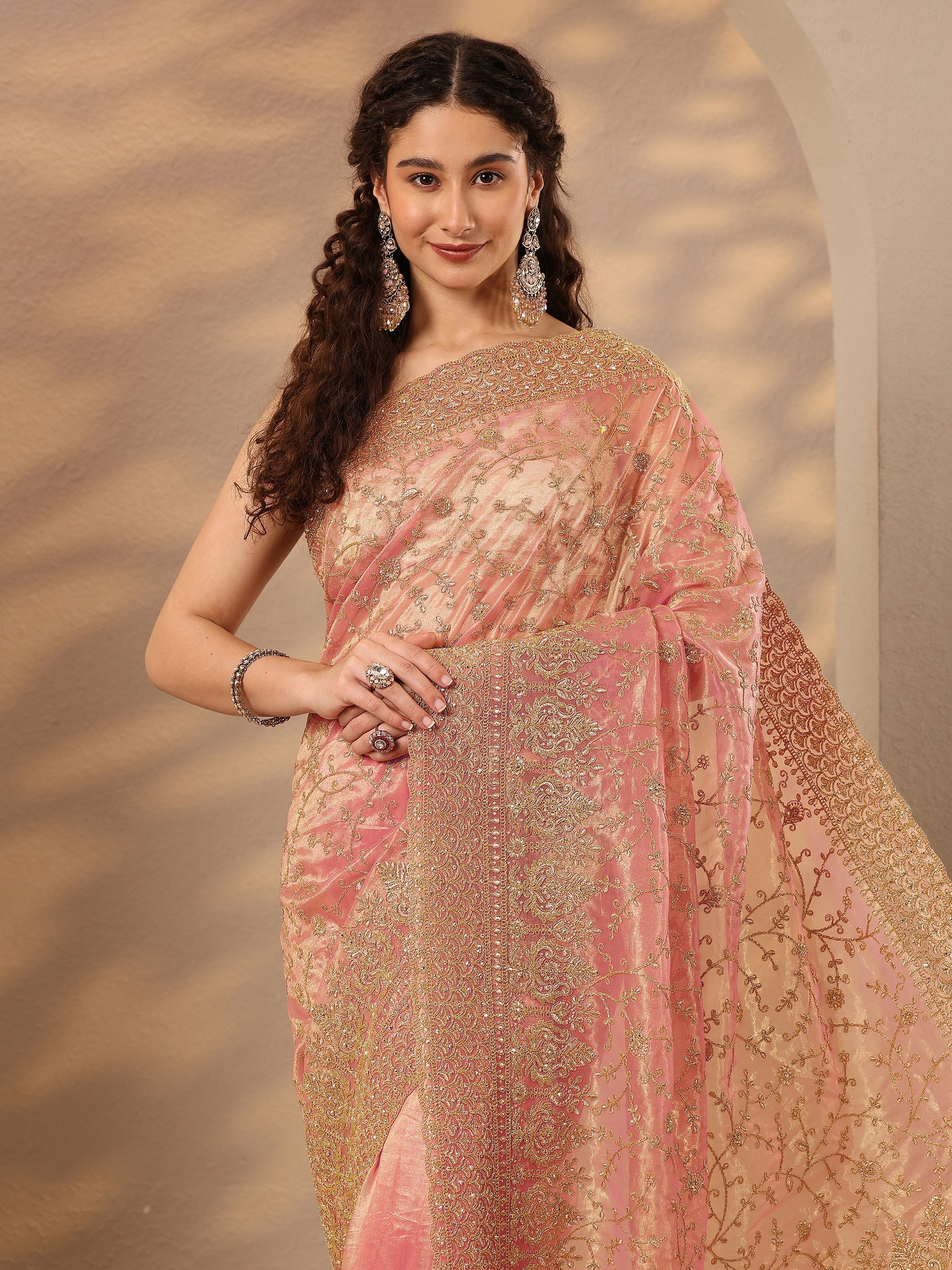 libas Coral Embroidered Nylon Saree With Unstitched Blouse Piece-picture-49