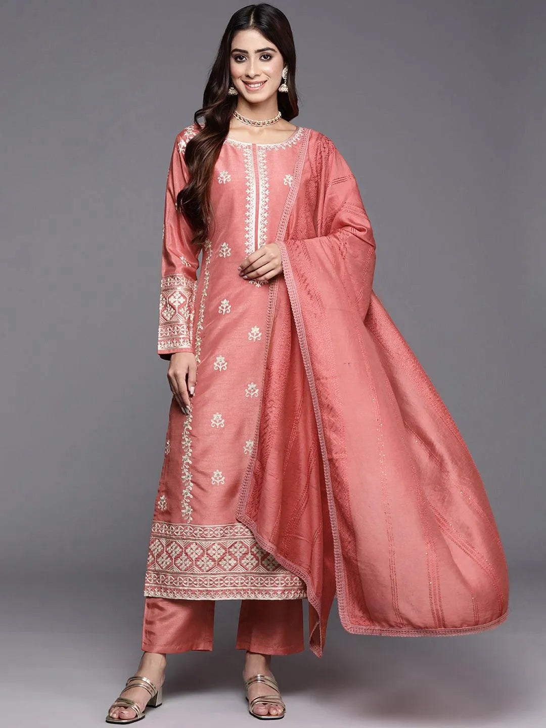 libas Coral Embroidered Silk Blend Straight Suit With Dupatta-picture-50