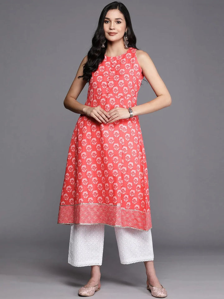 Coral Printed Cotton A-Line Kurta - Libas