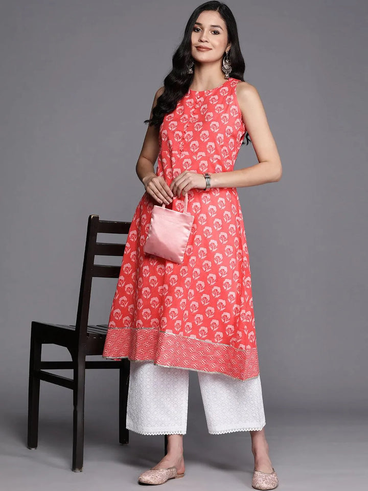 Coral Printed Cotton A-Line Kurta - Libas