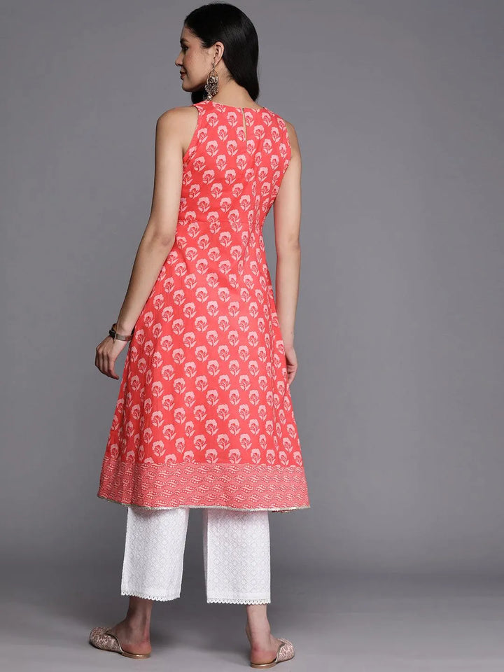 Coral Printed Cotton A-Line Kurta - Libas