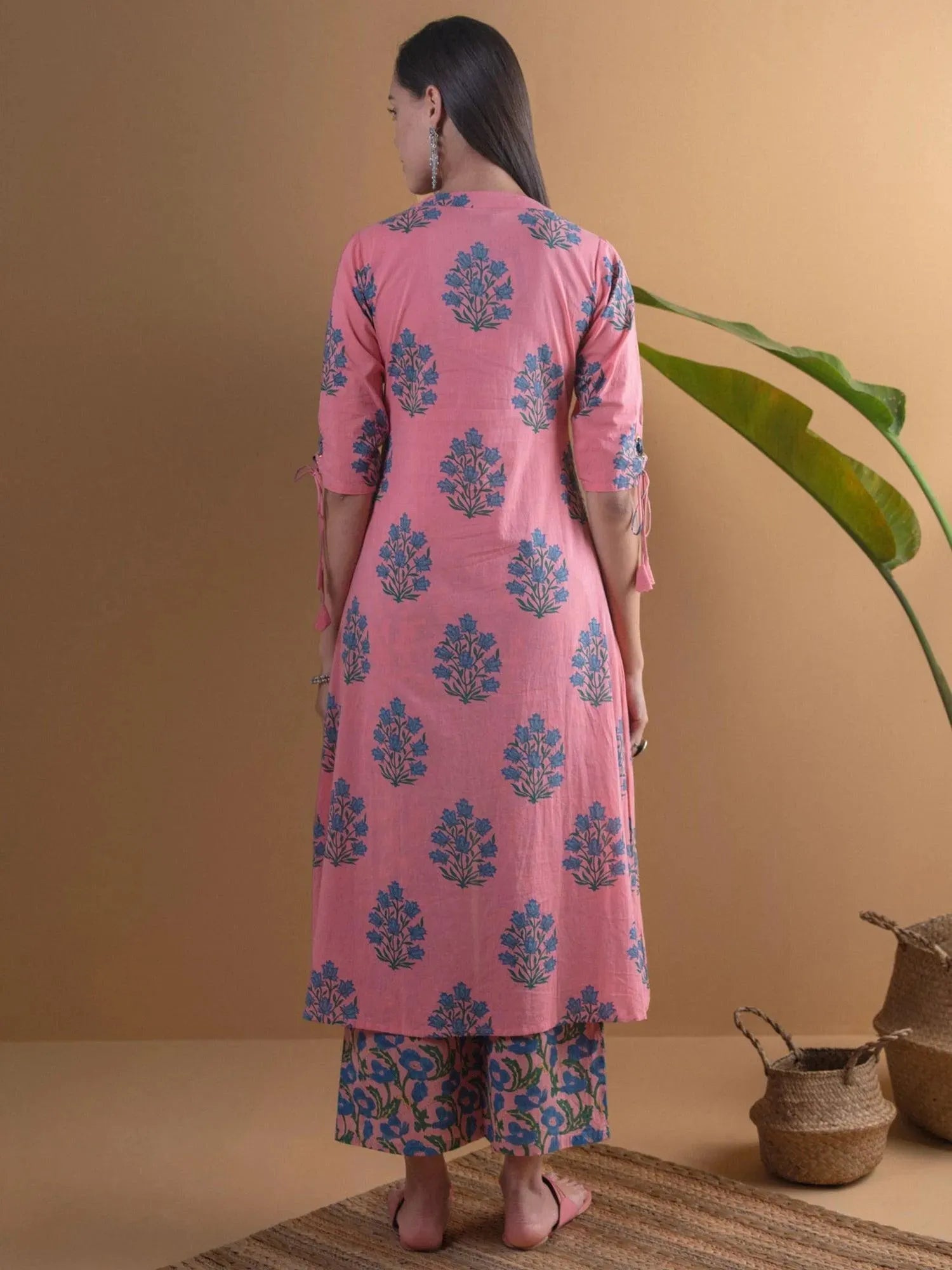

Coral Printed Cotton A-Line Kurta With Palazzos