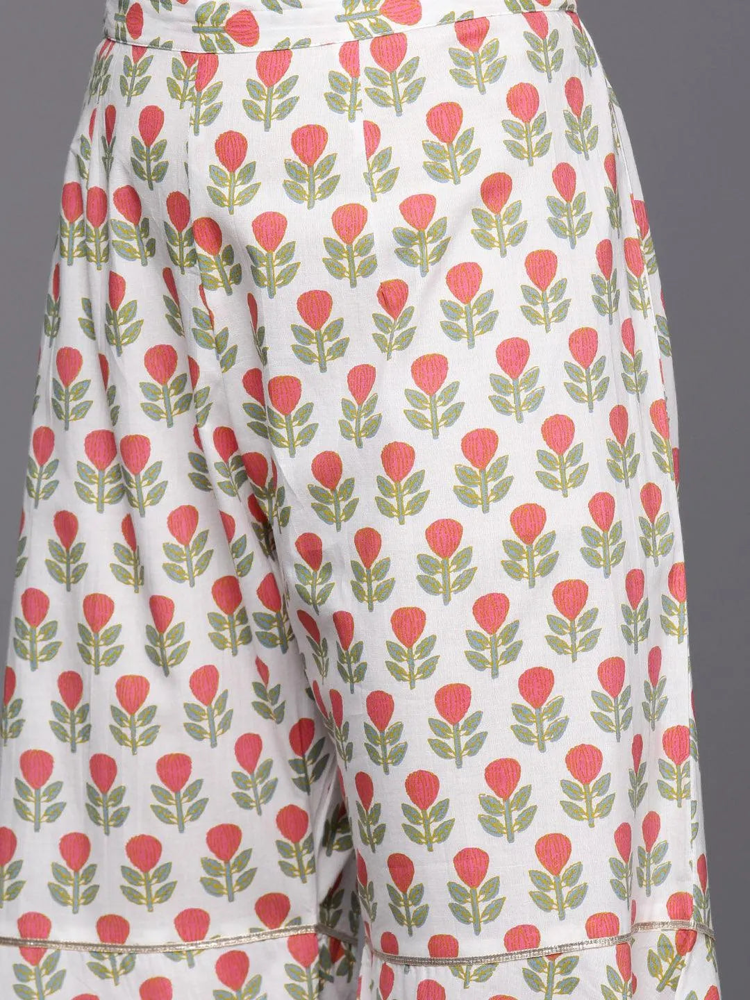 Coral Printed Cotton A-Line Kurti With Sharara & Dupatta - Libas 